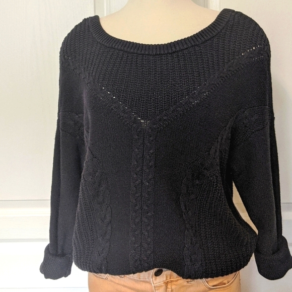 Roxy Sweaters - Roxy | Black Cable Knit Reversible Sweater